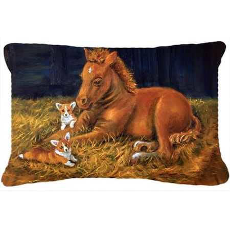 Corgi Sunrise With Colt Fabric Decorative Pillow